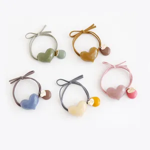 5-piece set of minimalist heart pendant elastic hair ties in Morandi pastel colors
