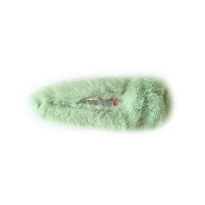 Light green faux fur BB hair clip featuring soft plush texture and metal snap-on design