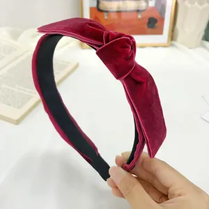 Burgundy velvet bow headband featuring elegant French knotted style for women accessory