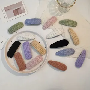 Set of colorful knitted water-drop and rectangle hair clips for girls in various pastel tones