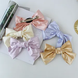 Large Satin Bow Hair Clip Oversized Silk Like Ribbon Spring Top Clip Sweet Elegant Hair Accessories For Women Girls