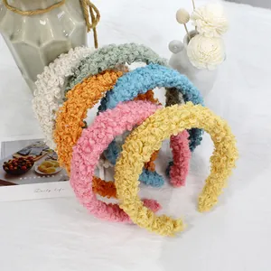 Chic wide lamb wool headbands in six vibrant colors with soft curly plush texture