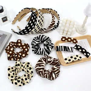 Vintage Zebra Polka Dot Hair Accessories For Women Fabric Elastic Hair Scrunchies Wide Headbands Rectangular Hair Clips Hair Styling Tools