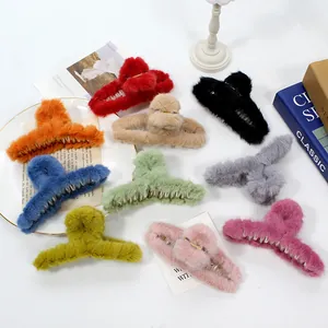 Pinza para el Pelo Vintage de Piel Sintética Peluche Elegante Pinza de Tiburón Grande para Mujer Estilo Coreano Accesorios