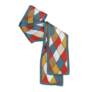 French style silk scarf hair band with colorful harlequin diamond patterns and satin texture