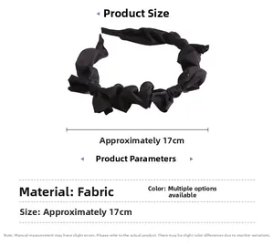 Detailansicht eines 17 cm schwarzen plissierten Satin-Haarreifs mit Maßangaben