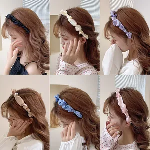 Women Satin Pleated Bow Headband Vintage Korean Style Hairband Sweet Hair Accessories For Daily Dating Fashion Headwear