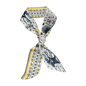 French vintage style silk scarf with tarot star prints and decorative yellow borders