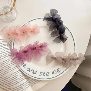 French Vintage Organza Bow Hair Clip For Women Layered Mesh Sweet Hairpins Elegant Hair Accessories For Daily Dating Party