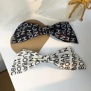 Set of two French vintage large bow hair clips with fashion letter print for women