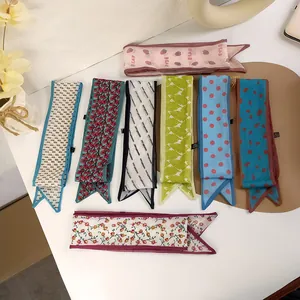 Elegant Satin Ribbon Hair Band For Women Bow Print Thin Scarf Headband Korean Style Floral Polka Dot Hair Accessories
