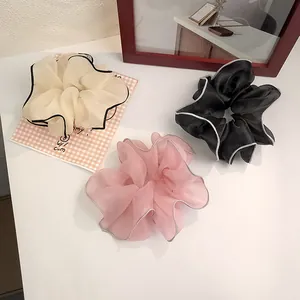 Large Organza Scrunchies For Women Contrast Piping Ruffled Mesh Hair Ties Elastic Elegant Korean Style Hair Accessories