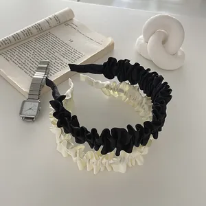 French Retro Pleated Wide Brim Headband Elegant Polyester Fabric Wavy Edge Hair Hoop Minimalist Hair Accessories For Women