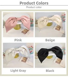 Barrettes noeud satin vintage avec perles en rose, nude, gris clair et noir pour femmes