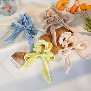 Elegante Elastico Per Capelli In Raso Con Fiocco E Nastro Lungo Dolce Corda Per Capelli Pieghettata Fascia Elastica Per Capelli Quotidiana Accessori Per Capelli
