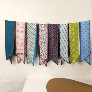 Selection of 9 lightweight chiffon hair scarves with floral, polka dot, and bear patterns