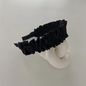 French vintage black pleated wide headband with elegant high-density ruffled satin texture