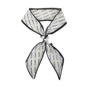 Elegant summer mesh hair scarf with PRIDE lettering and black border on white fabric