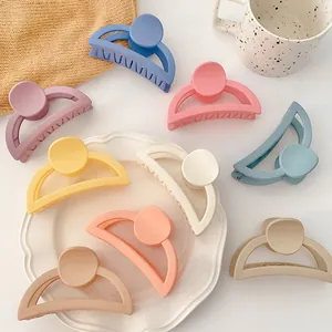 Matte macaron color large hair claw clips for women set of eight in cream tones