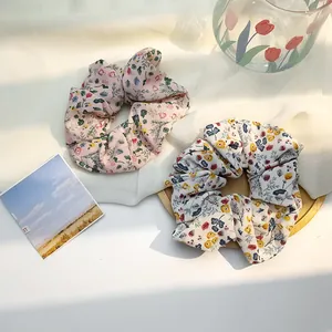 Chouchous à fleurs rose et beige en tissu mousseline, accessoires de cheveux élégants pour femme