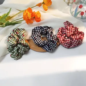 Elegante elastico per capelli a scacchi con ciliegie in pizzo di cotone da donna