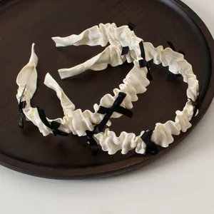 Serre-tête Doux en Tissu Plissé avec Nœud Style Coréen Lolita Élégant Accessoire de Cheveux pour Femmes Filles Fête