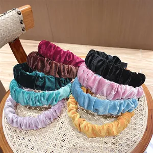 Diadema de Terciopelo Vintage Francés para Mujer Fruncido Ancho Acolchado Retro Banda para el Cabello Accesorios para el Pelo