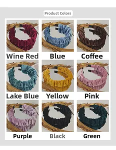 Collage of nine colors of vintage velvet pleated wide headbands on a mirror