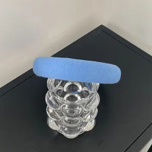 Padded sky blue velvet headband for women with a minimalist sponge cushion design