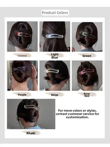 Fermagli a banana ovali opachi in sei colori assortiti mostrati su capelli scuri