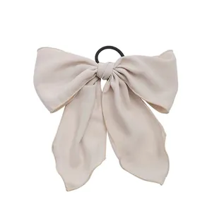 Eleganter beiger Chiffon-Haargummi mit langer Schleife für einen Pferdeschwanz