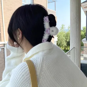 Pinza per capelli in peluche bianco con disegni di orsetti viola per donna
