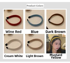 Six colors of knitted headbands including Wine Red and Blue with a detailed woven texture