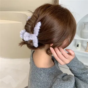 Elegant purple faux fur hair claw clip for women's autumn winter thick hair styles