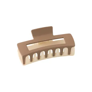 Matte mocha and cream two-tone square hollow acrylic hair claw clip for women
