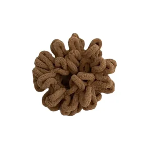 Brown plush velvet hair scrunchie with high elasticity for winter fashion accessories