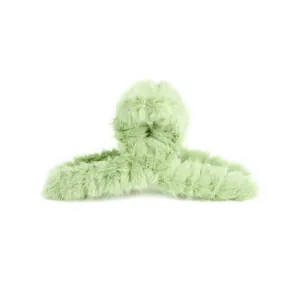 Elegant mint green plush claw clip for women with soft faux fur winter texture