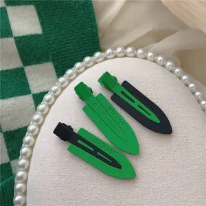 Fashion Lacquered Metal Non Marking Hair Clip For Women Green Black Geometric Duckbill Side Fringe Makeup Hair Styling Accessory