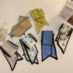 Women Printed Satin Chiffon Hair Scarf Ribbon Bow Long Hairband For Ponytail Headband Hair Tie Headwear Accessories