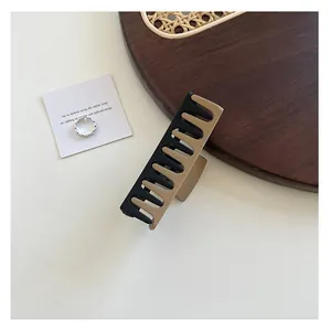 Large square two-tone claw clip in black and khaki for women minimalist hair accessory