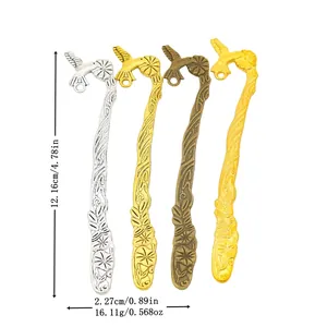 Vintage Alloy Hummingbird Flower Metal Bookmark Pendant DIY Jewelry Accessories Antique Metal Page Marker Stationery Gift