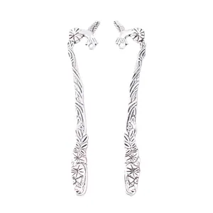 Two-piece set of vintage silver hummingbird bookmarks with floral relief patterns