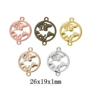 Colgantes Conectores Mapa Del Mundo De Aleación De Zinc Vintage Charms Redondos Calados Para Creación De Joyas DIY