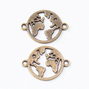 Conectores de mapa del mundo de bronce vintage calado para creación de joyas artesanales