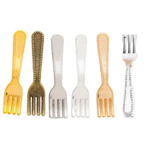 Vintage style zinc alloy mini fork charms in six various metal finishes for DIY jewelry