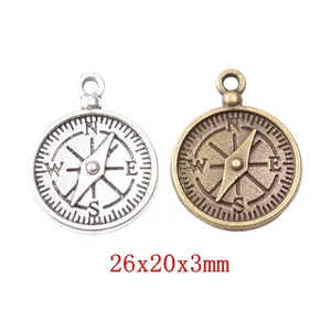 Ciondoli Bussola in Lega di Zinco Vintage Bronzo Antico Argento Ciondoli Nautici di Direzione per la Creazione di Gioielli