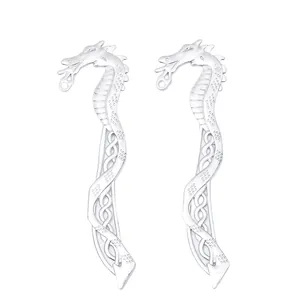 Two-piece vintage silver dragon metal bookmarks with intricate celtic carvings