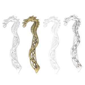 Set of 4 vintage dragon alloy metal bookmarks in silver, antique bronze and retro finishes