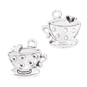 Zinc alloy coffee cup charms with heart detail for DIY jewelry making and crafts