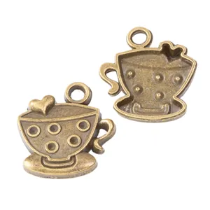 Vintage bronze cup charms with heart embossing for DIY necklace and bracelet crafting